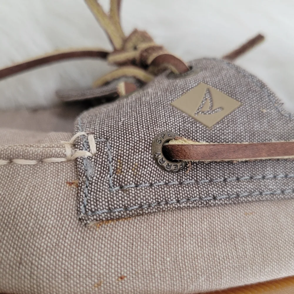 Sperry Top-Sider Boat Shoes Linen & Leather 9 EUC Beige & Blue - Picture 7 of 14